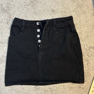 Pacsun John Galt Black Denim Mini Skirt Button Fly Small S